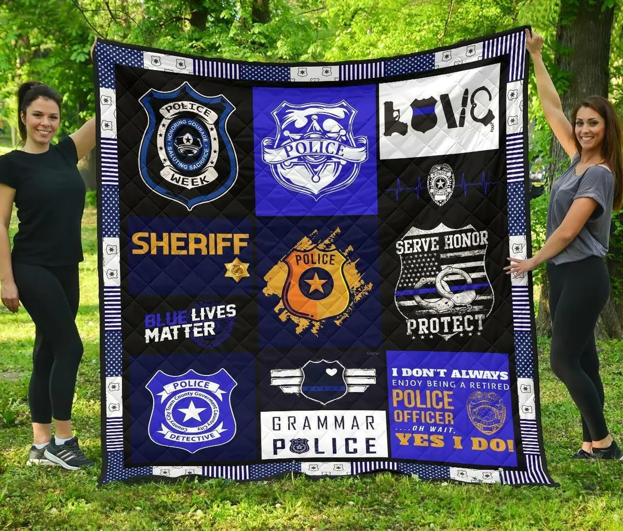 Police Blue Line Gift For Police Officer Quilt and Home Decor