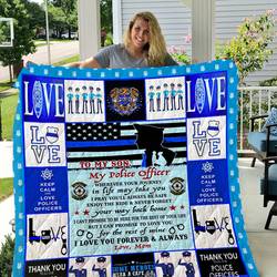 Police  To My Son  Love Mom Quilt and Home Decor