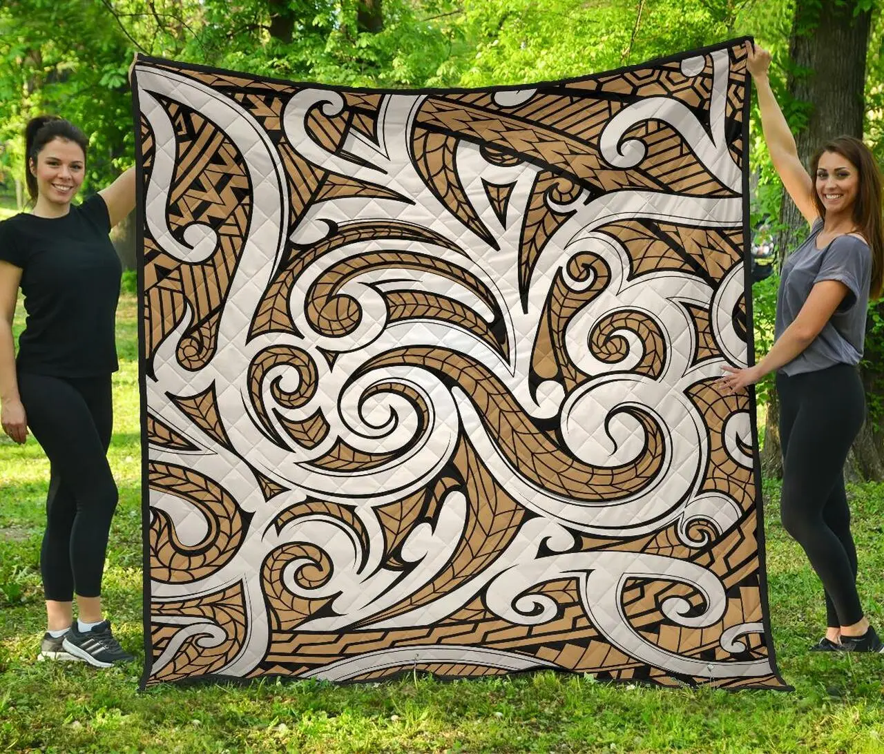 Polynesian Maori Ethnic Ornament Gold Premium Quilt J1 Quilt and Home Decor