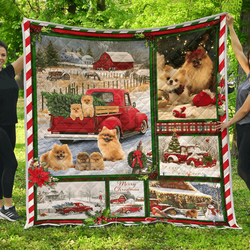 Pomeranian Red Truck Christmas Quilt Tdhnx and Home Decor