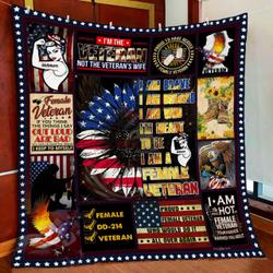 Proud Female Veteran Quilt Blanket and Home Decor