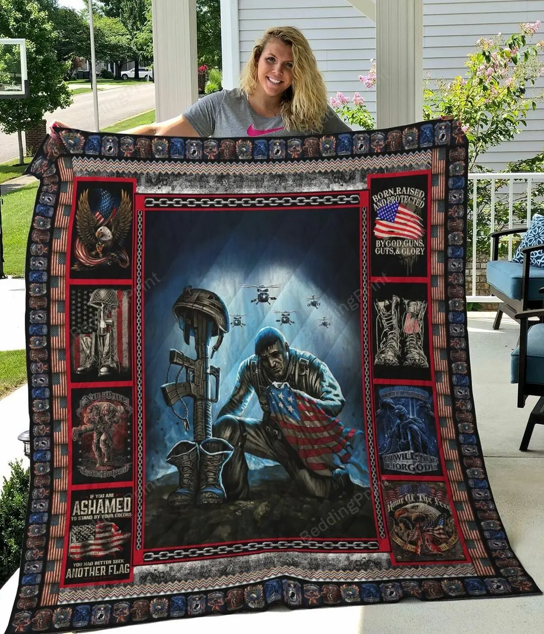 Proud To Be Veteran With American Flag Pattern Quilt Blanket Great Customized Blanket Gifts For Birthday Christmas Thanksgiving and Home Decor