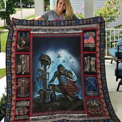 Proud To Be Veteran With American Flag Pattern Quilt Blanket Great Customized Blanket Gifts For Birthday Christmas Thanksgiving and Home Decor