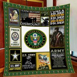 Proud US Army Death Before Dismount | Veteran Quilt | US Military Blanket Quilt | Gift for Veteran and Home Decor