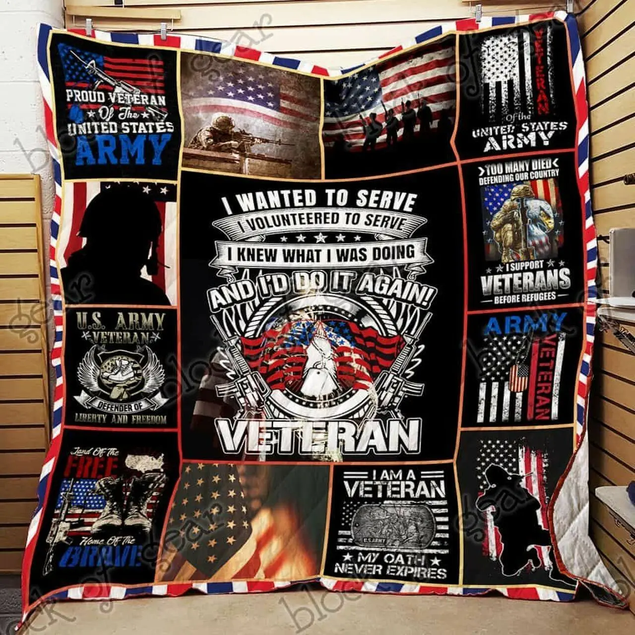Proud Us Veteran Ah Quilt Derqop and Home Decor
