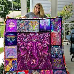 Psychedelic Elephant Quilt Blanket and Home Decor