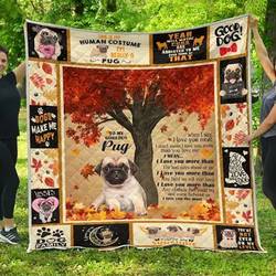 Pug  Pug Under Autumn Tree Premium Quilt Blanket and Home Decor