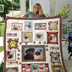 Pugs Paw Prints Frame Quilt Blanket Great Customized Blanket Gifts For Birthday Christmas Thanksgiving and Home Decor