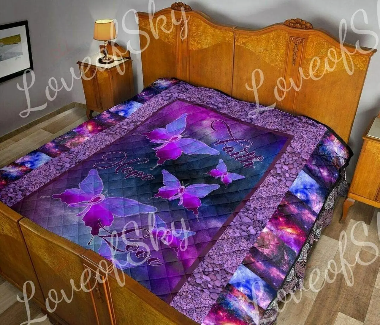 Purple Butterfly Faith Hope And Love DD2509054CL Quilt Blanket and Home Decor