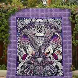 Purple Feather Owl Clt190669 Quilt Blanket and Home Decor