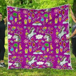 Purple Girly Unicorn Hur Quilt Bevrpi and Home Decor