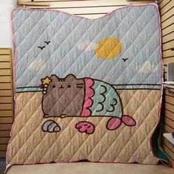 Pusheen Mermaid At The Beach Plush Throw Quilt and Home Decor