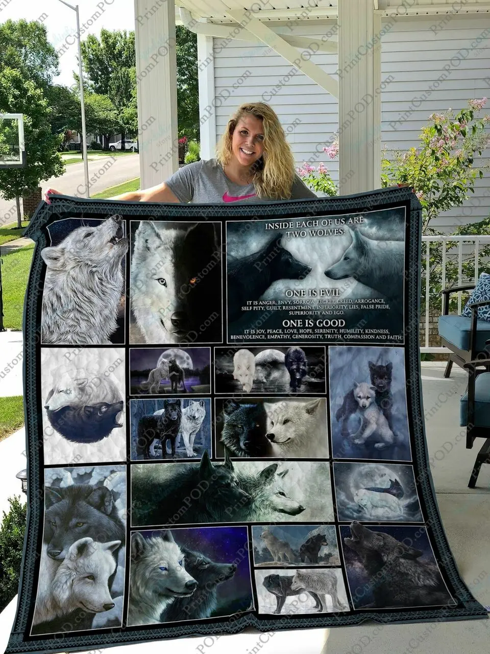 Qd Black Wolf And White Wolf Quilt Blanket and Home Decor