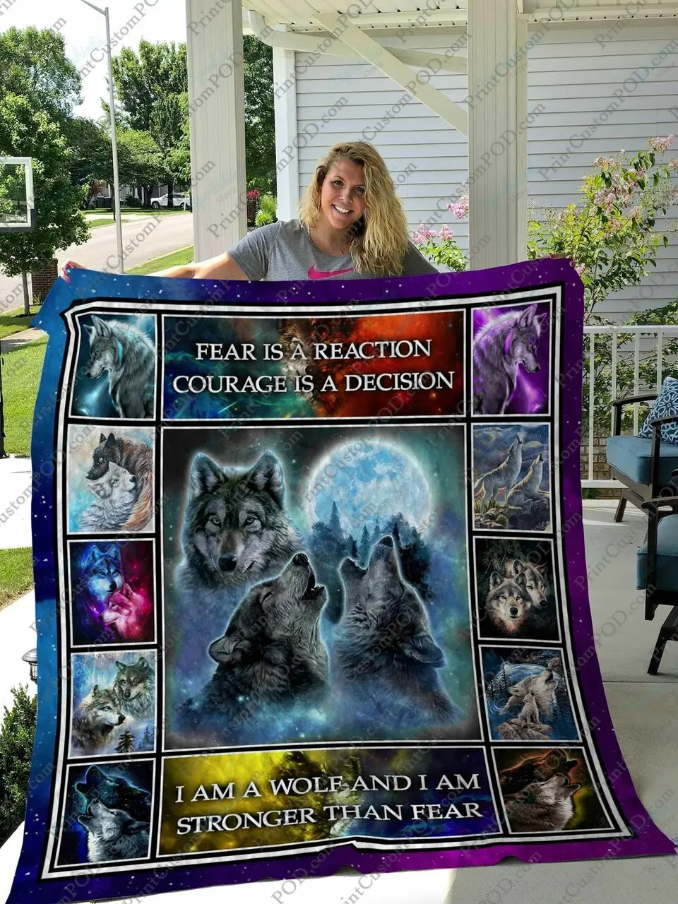 Qd I Am A Wolf And I Am Stronger Than Fear Quilt Blanket and Home Decor
