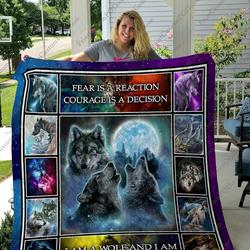 Qd I Am A Wolf And I Am Stronger Than Fear Quilt Blanket and Home Decor