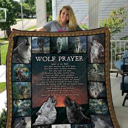 Qd Wolf Prayer Quilt Blanket and Home Decor