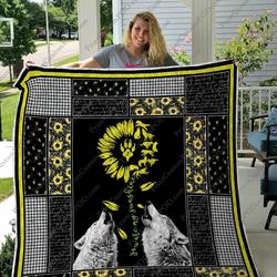 Qd Wolf Sunflower Lovers Quilt Blanket and Home Decor