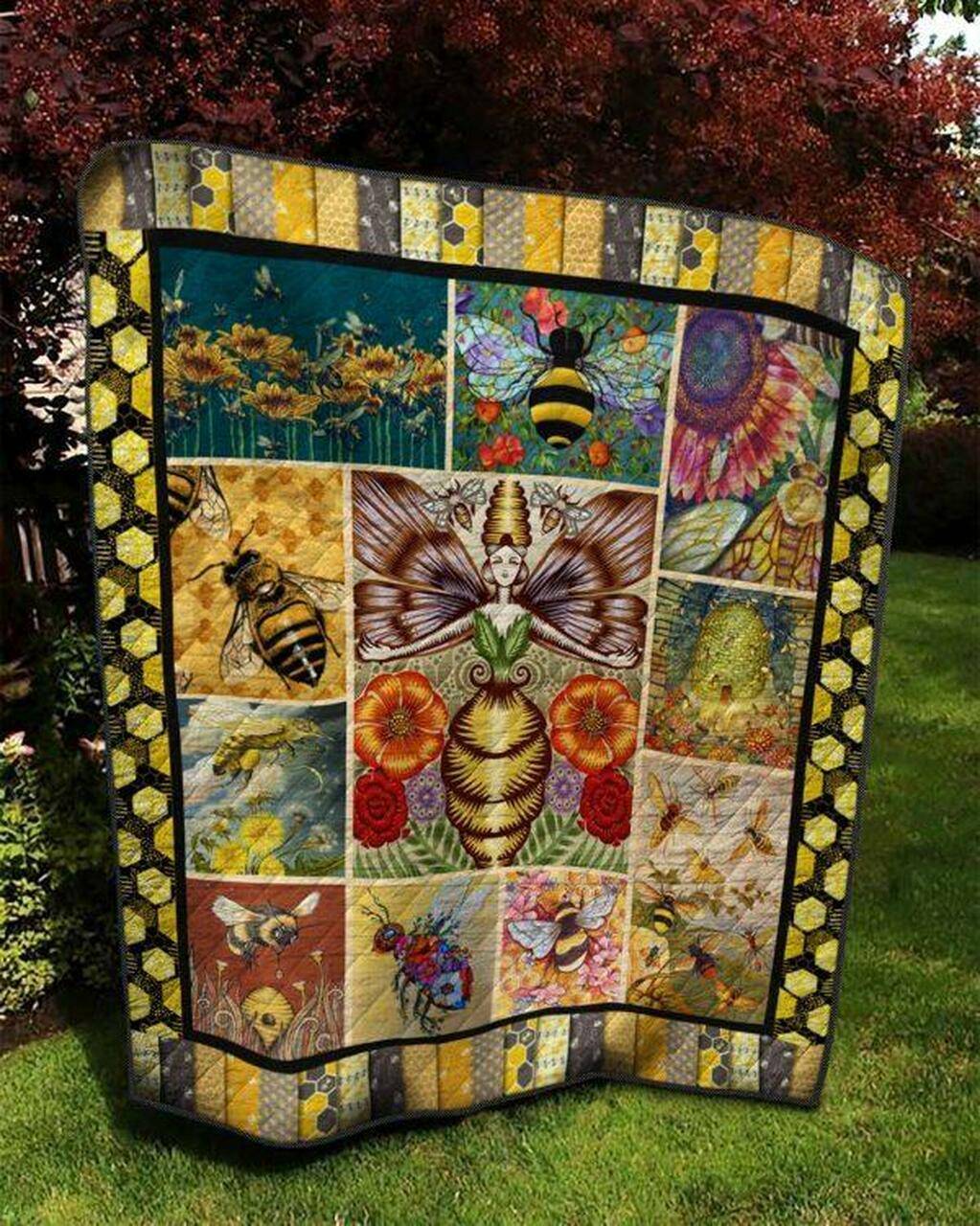 Queen Bee And Flower Quilt Blanket Quilt and Home Decor