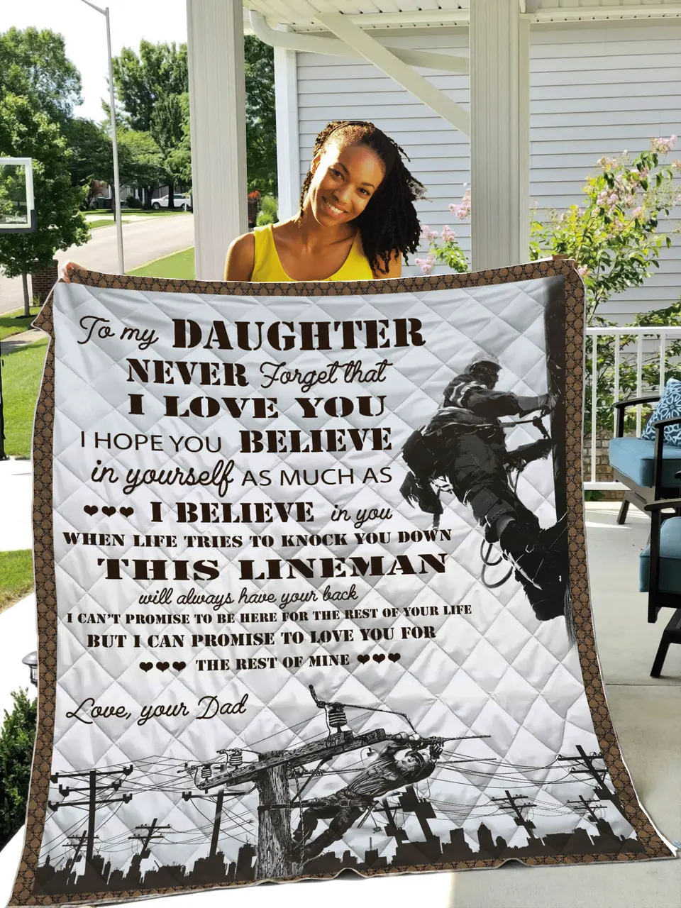 Quilts Lineman Dad To My Daughter Gacl15 and Home Decor