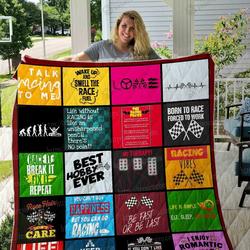 Racing Born To Race Forced To Work Quilt Blanket Great Customized Blanket Gifts For Birthday Christmas Thanksgiving and Home Decor