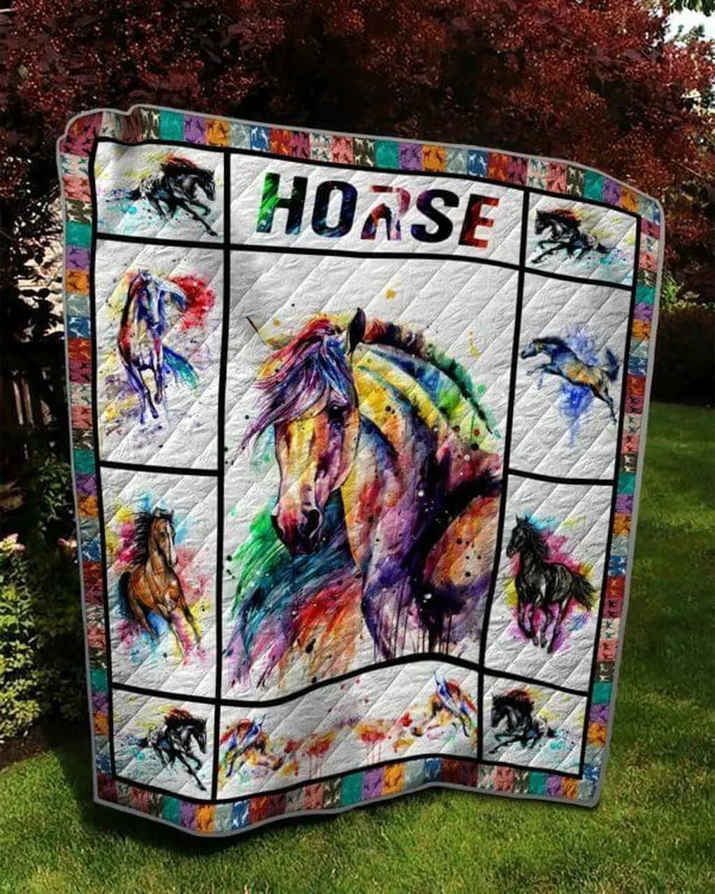 Rainbow Horse Quilt Blanket Quilt and Home Decor