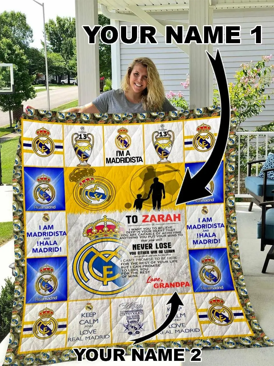 Real Madrid Personalized Name Quilt Blanket and Home Decor