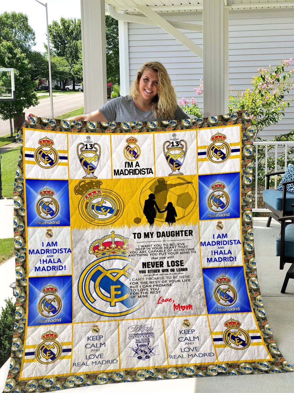 Real Madrid - To My Daughter - Love Mom Quilt and Home Decor