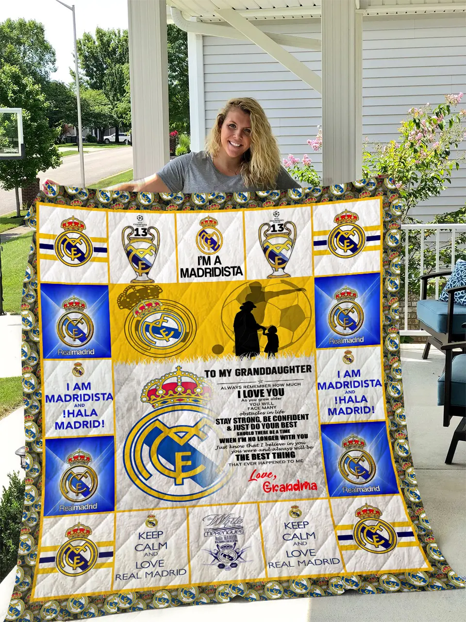 Real Madrid - To My Granddaughter - Love Grandmom Quilt and Home Decor