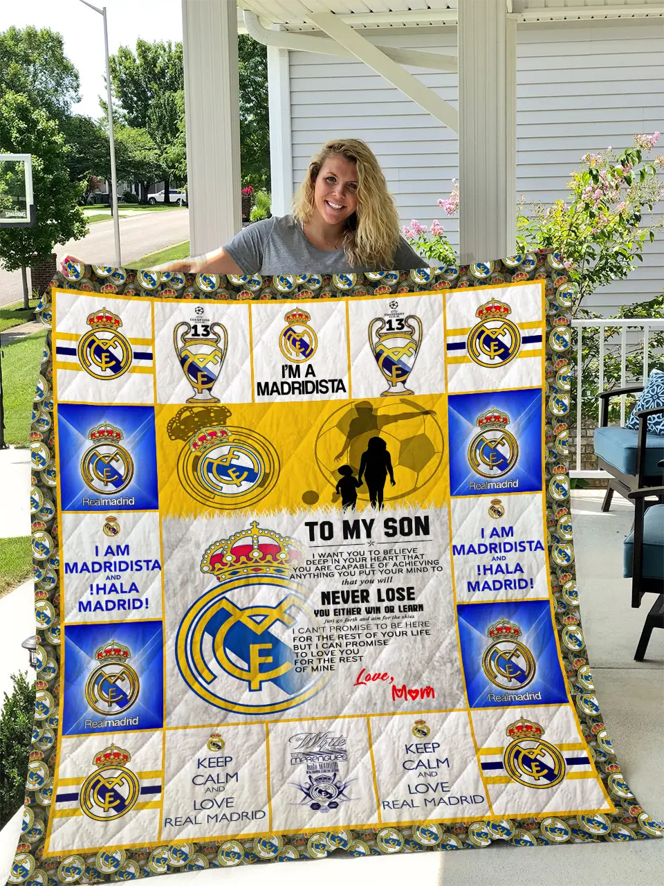 Real Madrid - To My Son - Love Mom Quilt and Home Decor