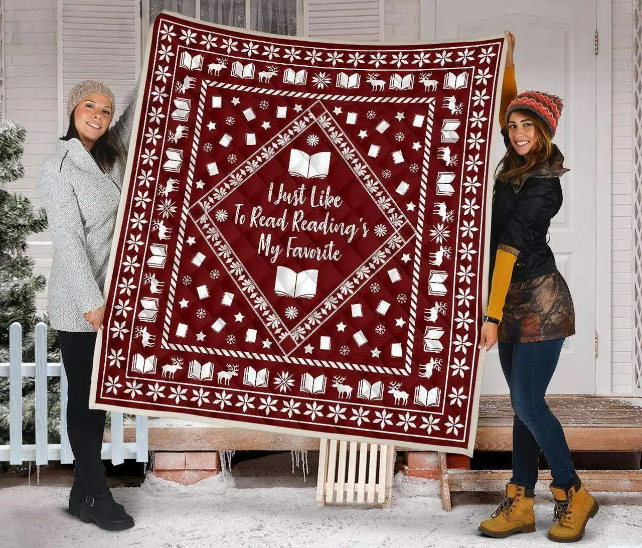 Red Bookish Christmas Quilt Quilt and Home Decor