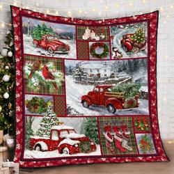 Red Christmas Truck Quilt Blanket and Home Decor