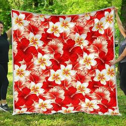 Red Hibiscus Plumeria Cl17100520Mdq Quilt Blanket and Home Decor