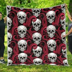 Red Octopus Skull Cl17100522Mdq Quilt Blanket and Home Decor