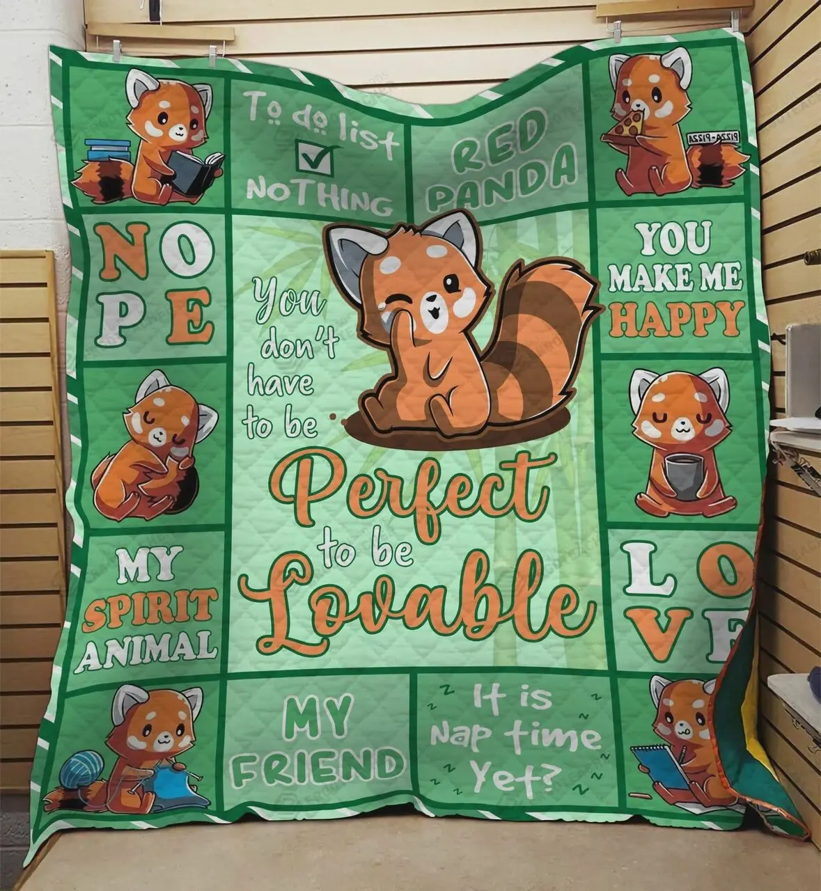 Red Panda Lovable You Make Me Happy Quilt Blanket Great Customized Blanket Gifts For Birthday Christmas Thanksgiving and Home Decor