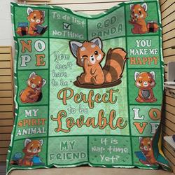 Red Panda Lovable You Make Me Happy Quilt Blanket Great Customized Blanket Gifts For Birthday Christmas Thanksgiving and Home Decor