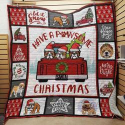 Red Truck Bulldog Have A Paw Some Christmas Quilt Blanket Great Customized Blanket Gifts For Birthday Christmas Thanksgiving and Home Decor
