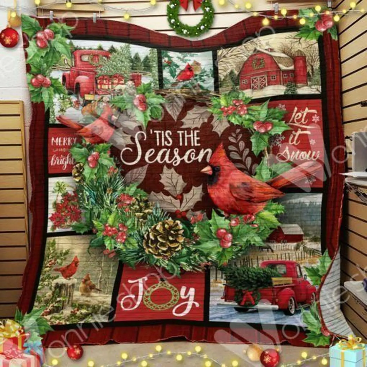 Red Truck Cardinal Christmas Hur Quilt Cysihr and Home Decor