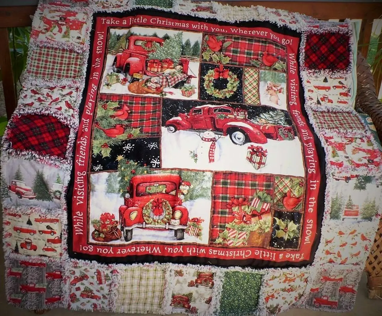 Red Truck Christmas Panel Cla2110385Q Quilt Blanket and Home Decor