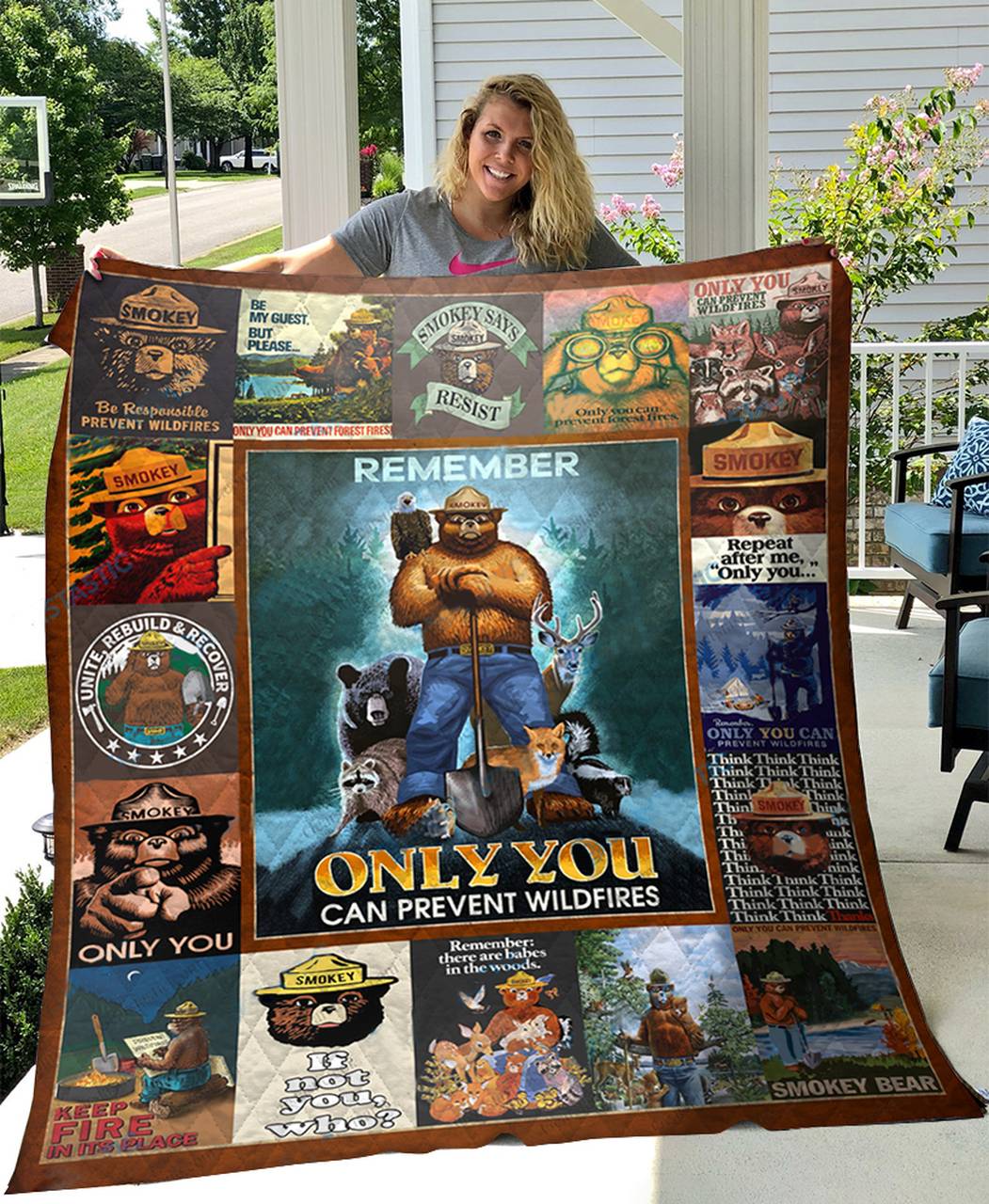 Remember Only You Can Prevent Wildfires Camping Quilt and Home Decor