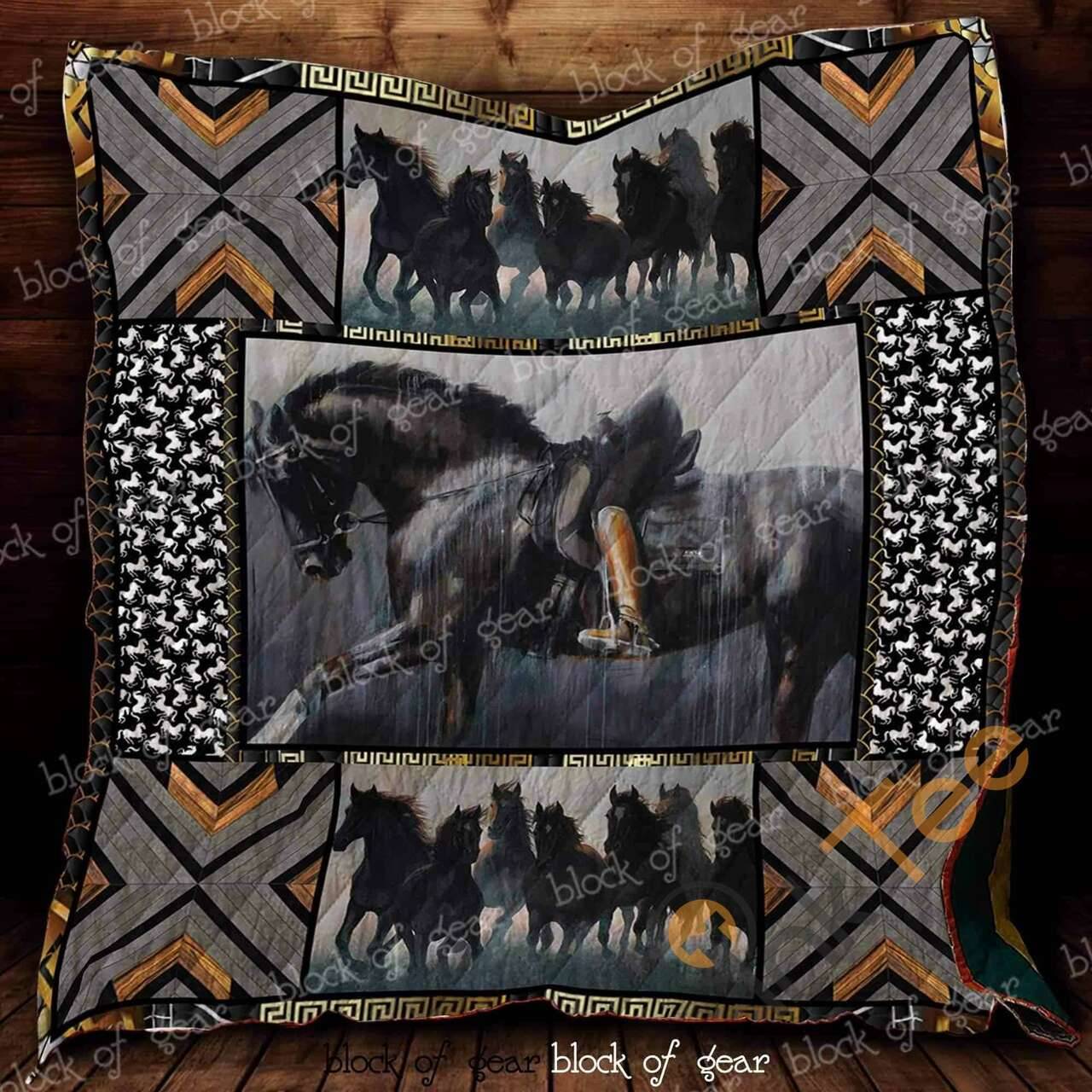 Riding Black Horse Blanket KC1507 Quilt and Home Decor