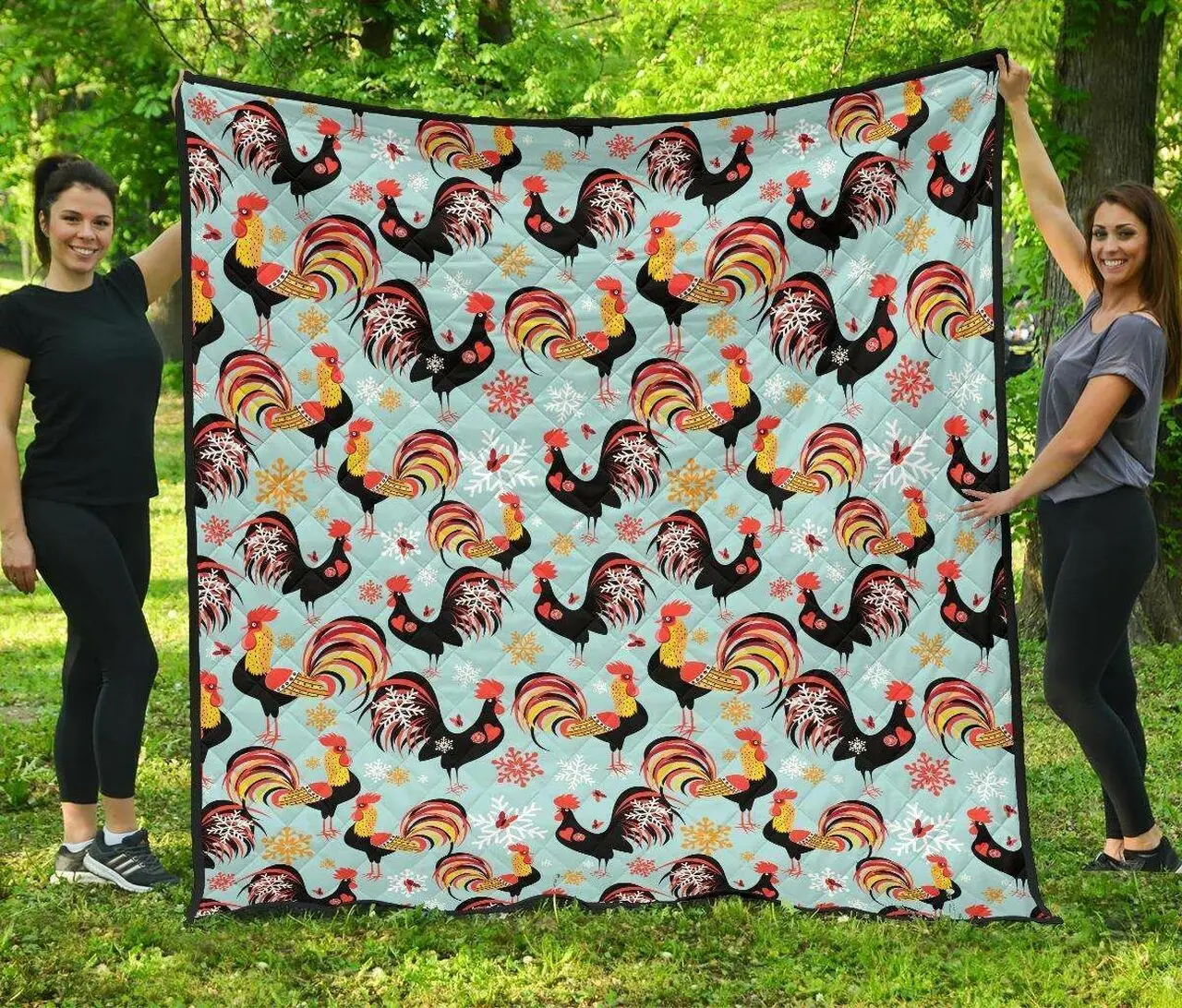 Rooster Blue Cl12100582Mdq Quilt Blanket and Home Decor