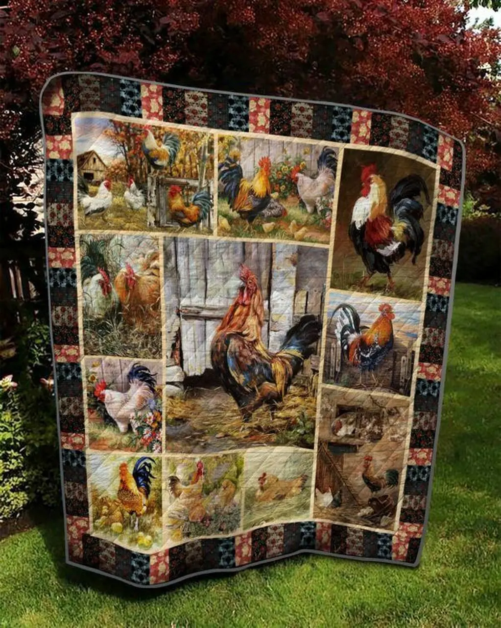Rooster Pictures Quilt Blanket Great Customized Gifts For Birthday Christmas Thanksgiving Perfect Gifts For Chicken Lover and Home Decor