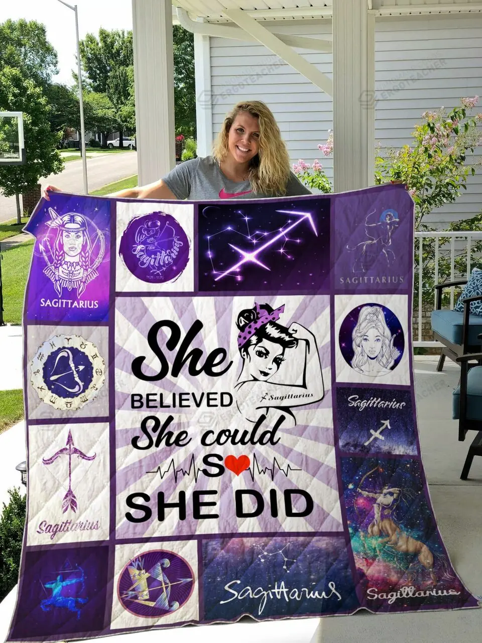 Sagittarius Horoscope She Believed She Could So She Did Quilt Blanket Great Customized Blanket Gifts For Birthday Christmas Thanksgiving and Home Decor