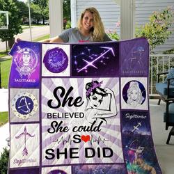 Sagittarius Horoscope She Believed She Could So She Did Quilt Blanket Great Customized Blanket Gifts For Birthday Christmas Thanksgiving and Home Decor