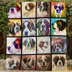 Saint Bernard Picture Collection Quilt Blanket Great Customized Blanket Gifts For Birthday Christmas Thanksgiving and Home Decor
