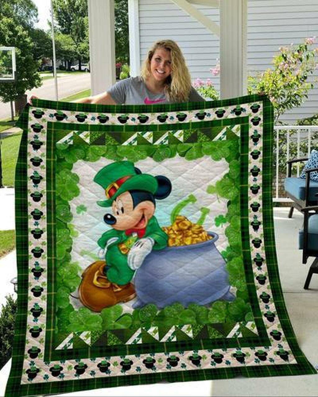 Saint Patrick Day Mickey Quilt Blanket Quilt and Home Decor