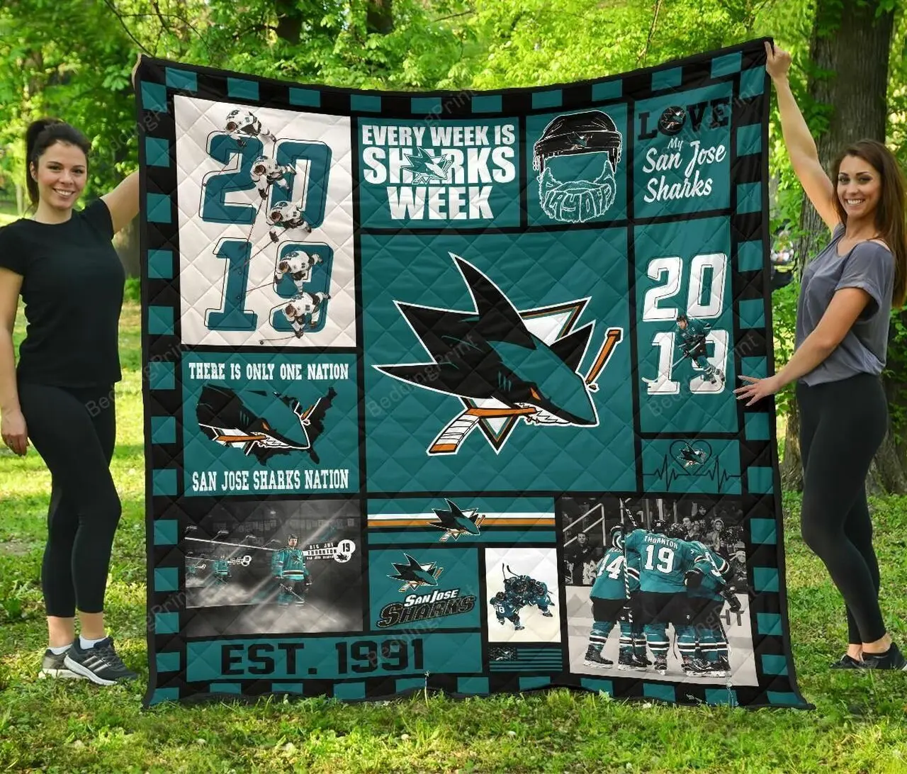 San Jose Sharks Hockey Quilt Blanket Great Customized Gifts For Birthday Christmas Thanksgiving Perfect Gifts For Ice Hockey Lover and Home Decor