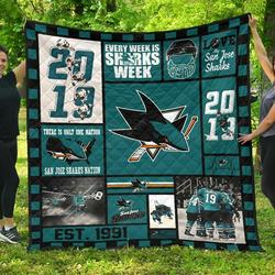 San Jose Sharks Hockey Quilt Blanket Great Customized Gifts For Birthday Christmas Thanksgiving Perfect Gifts For Ice Hockey Lover and Home Decor