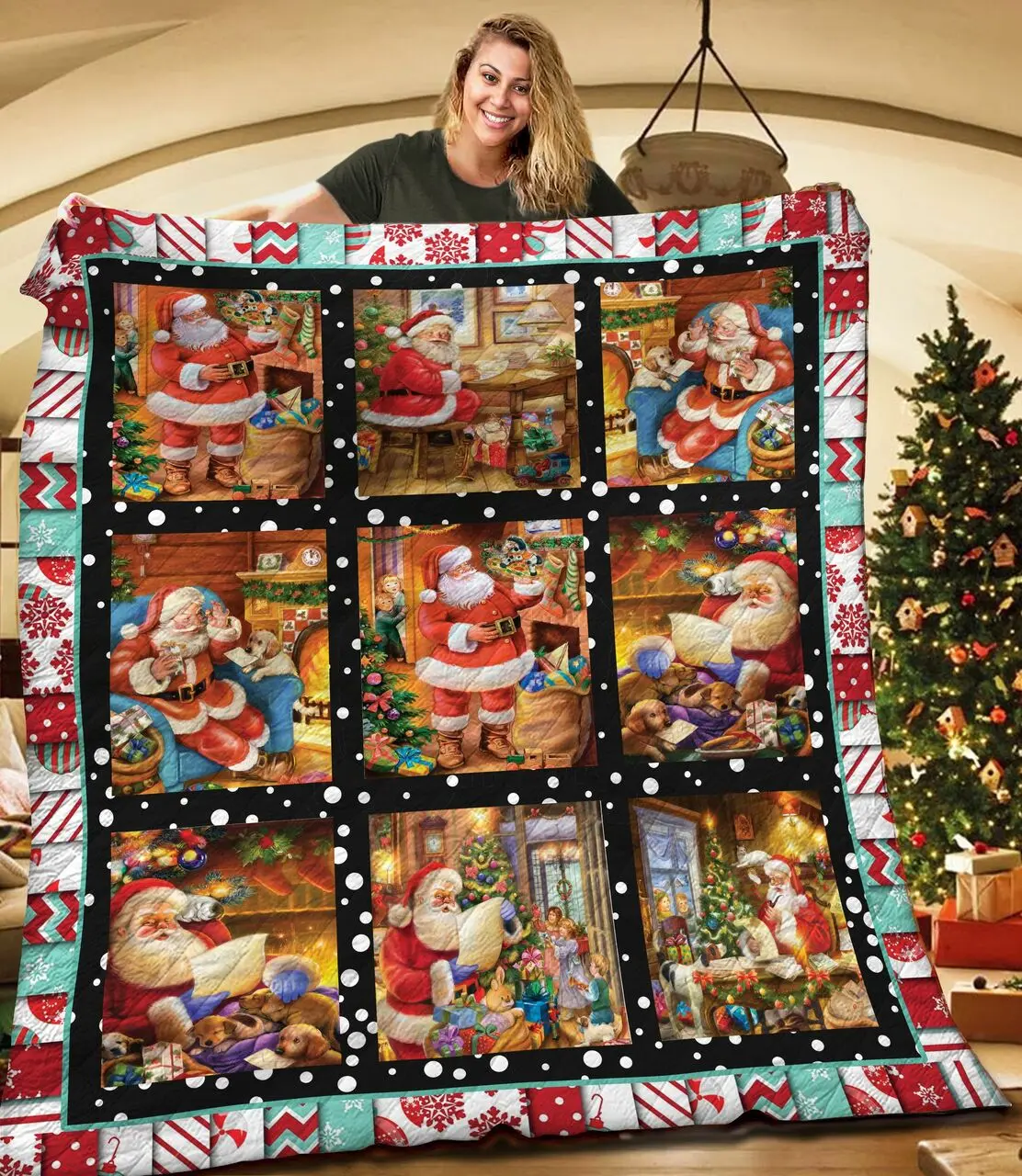 Santa Working TNT201101NH Quilt Blanket and Home Decor