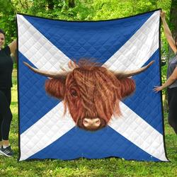 Scotland Flag And Cow Premium Quilt A6  Quilt and Home Decor